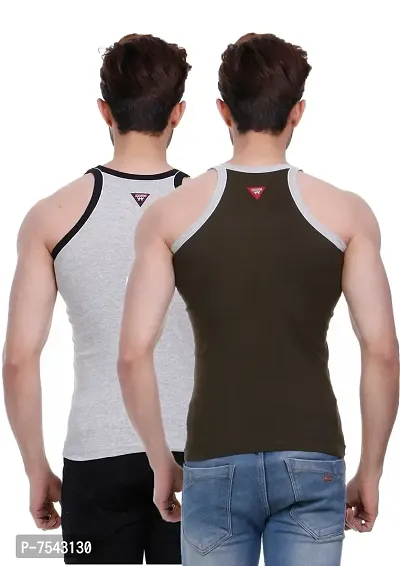 Men's Pipin Gymvest Combo of two/Olive green Milange Grey-thumb2
