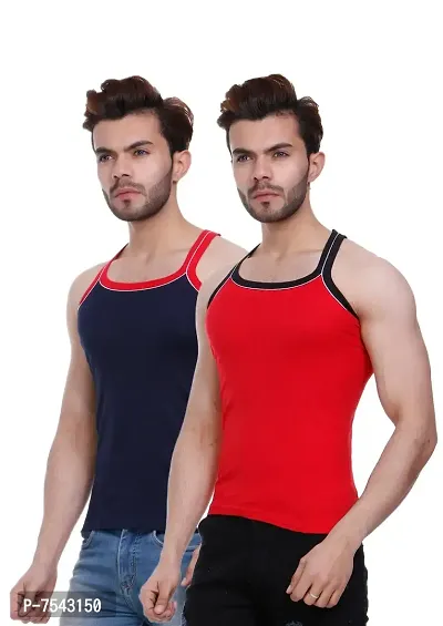 Men's Pipin Gymvest Combo of two/Red Navy Blue-thumb3