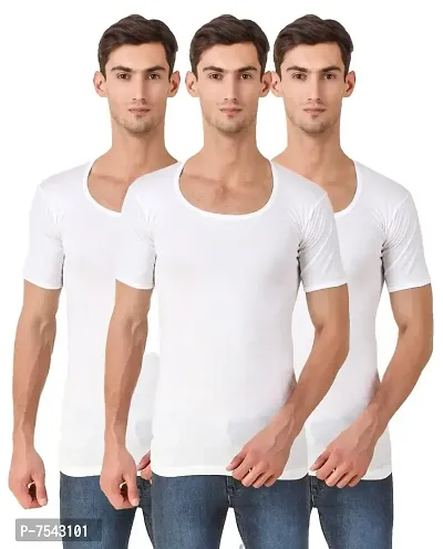 HAP Kings Men's White Round Neck Half Sleeve Cotton Vest/Undershirt (Pack of 3)-thumb0