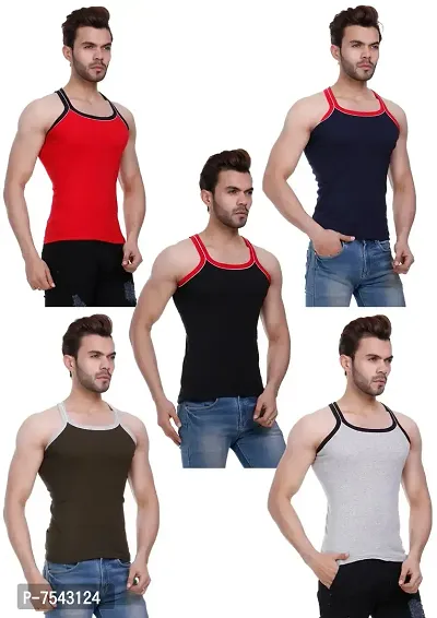 HAP Kings Rib Mens Gym Vest Multicolor Pack with PIPIN (Pack of 5)-thumb2