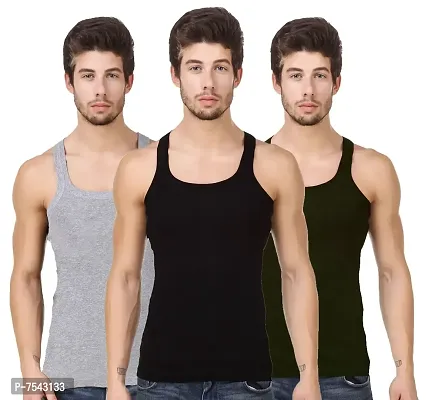 HAP Men's Cotton Gym Vest/Tank Top/Sporty Innerwear (Multicolour) Pack of 3