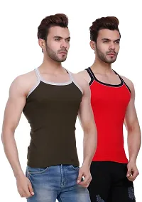 HAP Men's Pipin Gymvest Combo of Two/Red Olive Green-thumb2