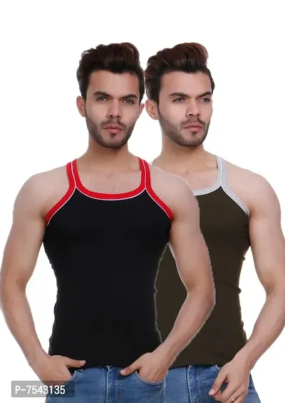 Men's Pipin Gymvest Combo of two lack Olive-thumb0