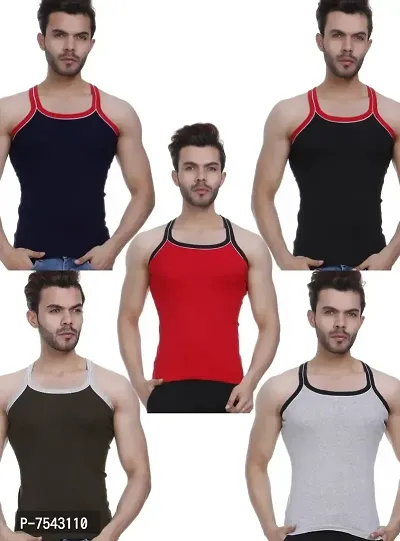 HAP Kings Rib Mens Gym Vest Multicolor Pack with PIPIN (Pack of 5) (Large)-thumb0