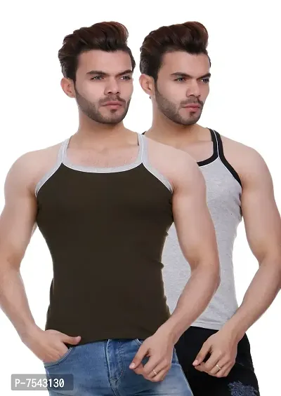 Men's Pipin Gymvest Combo of two/Olive green Milange Grey