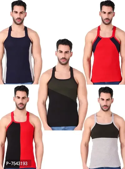 HAP Men's Designer Gym Vest/Sports Vest/Casualwear/Cotton Rib Vest/Innnerwear/Pack of 5
