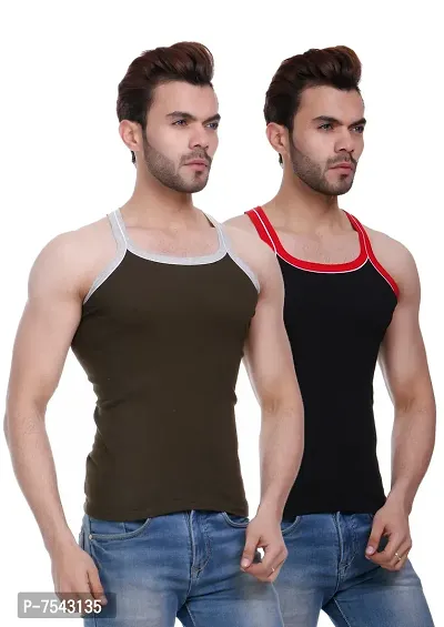 Men's Pipin Gymvest Combo of two lack Olive-thumb3