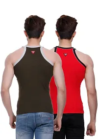 HAP Men's Pipin Gymvest Combo of Two/Red Olive Green-thumb1