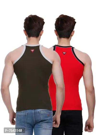 HAP Men's Pipin Gymvest Combo of Two/Red Olive Green-thumb2