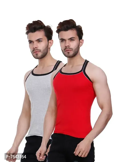 Men's Pipin Gymvest Combo of two/Red Milange Grey-thumb3