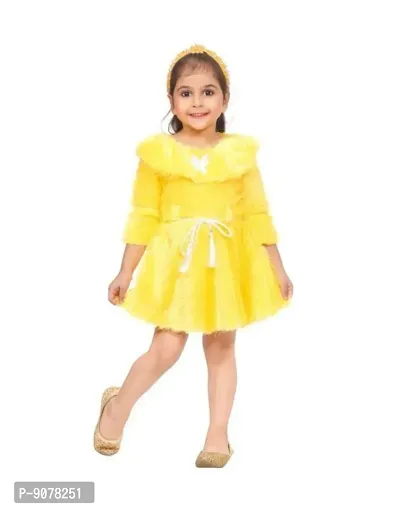 Fancy Cotton Blend Fur Frock For Baby Girl-thumb0