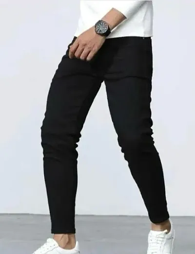 Trendy Denim Black Solid Jeans For Men