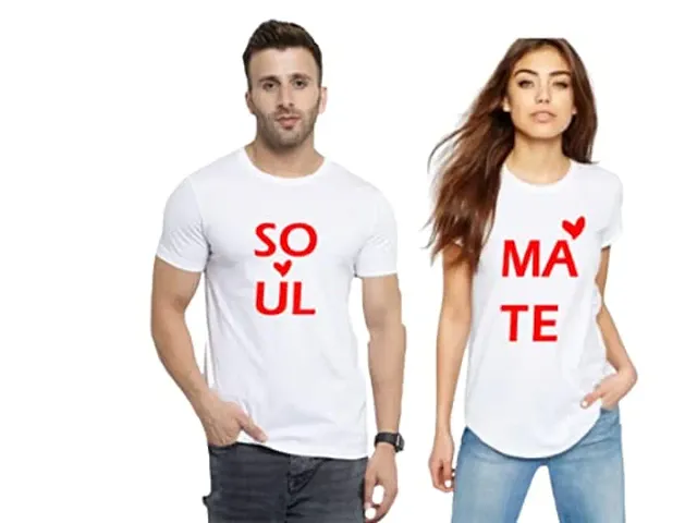 Dream Art Gallery Men's & Women's Regular Fit T-Shirt (Pack of 2) | Soul Mate| Husband & Wife, Lovers t-Shirt's (Large, l) White