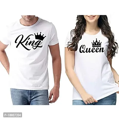 wanamax beyond the limits King and Queen Printed Couple T-Shirt Cotton White Color for Men & Women