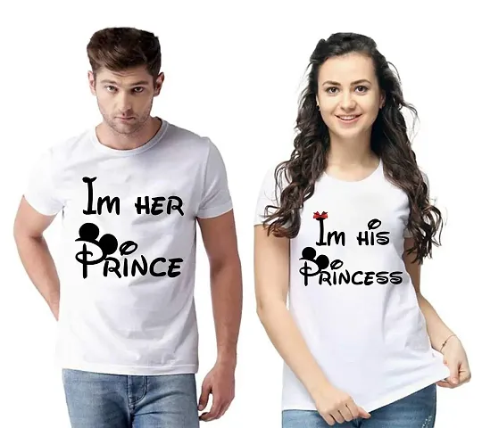 DEE LEAF I am Her Prince-I am His Princess Matching Half Sleeve Couple Tshirt