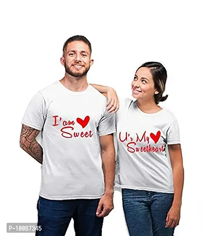 Dream Art Gallery Regular Fit Couple Tshirts |Sweetheart Couple Tshirts| Tshirts for Lovers Pairs (Medium) White-thumb0