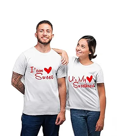 Dream Art Gallery Regular Fit Couple Tshirts |Sweetheart Couple Tshirts| Tshirts for Lovers Pairs (Medium) White