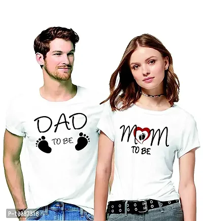 CPS Unisex Poly Cotton Mom & Dad to Be Printed Halfsleeves Couple T-Shirt - White (Medium)-thumb0