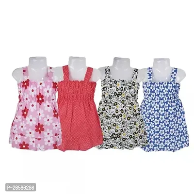 Designer Multicoloured Cotton Printed Frocks Dresses For Girls Pack Of 4