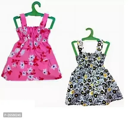 Designer Multicoloured Cotton Printed Frocks Dresses For Girls Pack Of 2