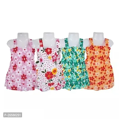 Designer Multicoloured Cotton Printed Frocks Dresses For Girls Pack Of 4