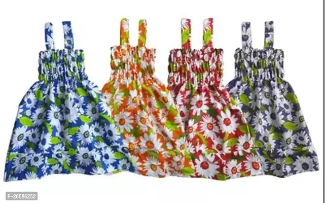 Designer Multicoloured Cotton Printed Frocks Dresses For Girls Pack Of 4