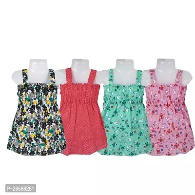 Designer Multicoloured Cotton Printed Frocks Dresses For Girls Pack Of 4