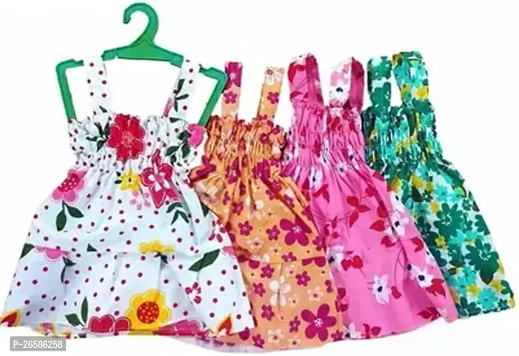 Designer Multicoloured Cotton Printed Frocks Dresses For Girls Pack Of 4-thumb0