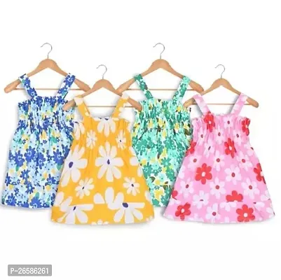 Designer Multicoloured Cotton Printed Frocks Dresses For Girls Pack Of 4-thumb0