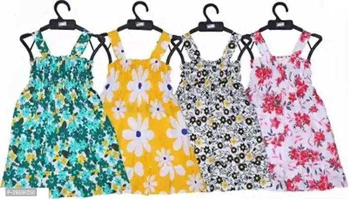 Designer Multicoloured Cotton Printed Frocks Dresses For Girls Pack Of 4-thumb0