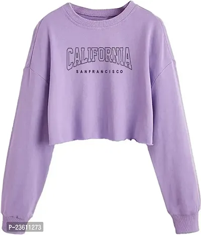 ATHRO California Printed Women Round Neck Crop Sweatshirts Lavender-thumb0