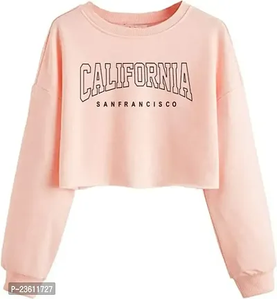 ATHRO California Printed Women Round Neck Crop Sweatshirts Pink