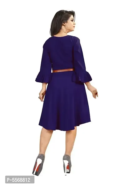 Alluring Navy Blue American Crepe Solid Dress with Free Belt For Women-thumb3