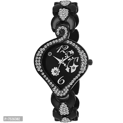 Acnos Black Colour Creative Shape Diamond Super Quality Analog Watch for Women Pack of - 1 (Fx314)