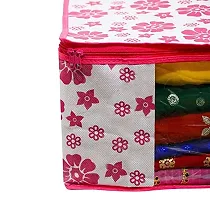 Acnos Metalic Pink Chain Flower Design 6 Piece Non Woven Large Size Saree Cover Set Pack Of 6 Pink and White-thumb3