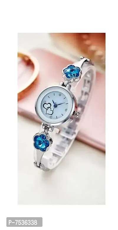 Acnos Flower Stone Blue Diamond Silver Bengle with Silver Bracelet Watch for Girls and Women Pack of - 2-thumb3