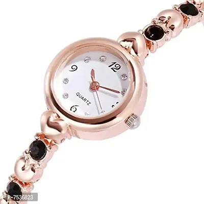 Acnos Women's Rosegold Heart Shape Round Dial Black Diamond with Silver Bracelet Super Quality Analog Watch, Pack of 2-thumb5