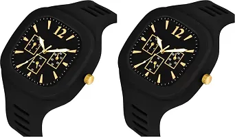 Stylish Black Silicone Analog Watches For Men Pack Of 2-thumb1