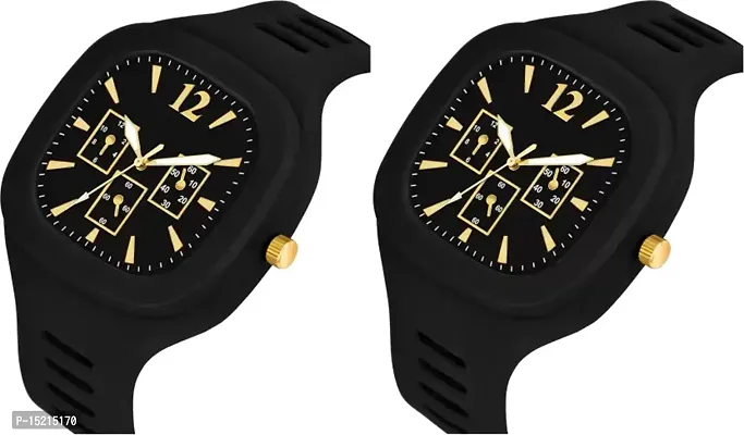 Stylish Black Silicone Analog Watches For Men Pack Of 2-thumb2