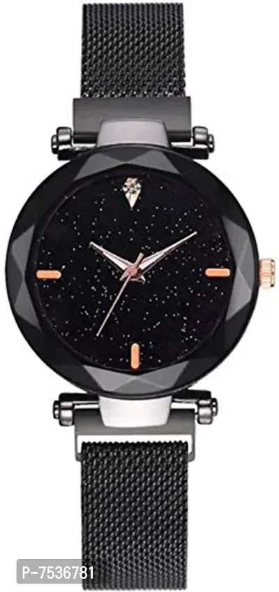 Acnos Hours 3,6,9 Represents Line and 12 Represent Diamond Black 21st Century Magnet Analog Watch for Girls and Women(MGNT-Black)-thumb0