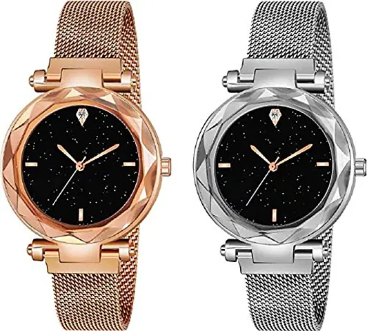 Kiarvi Gallery and 4 Figure with Magnetic Buckle Starry Belt Analog Girl's Women's Watch(Pack of 2)