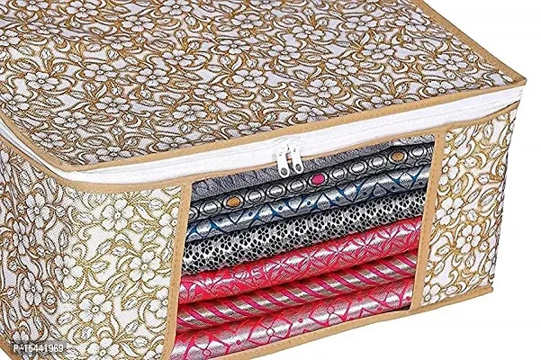 Acnos Metalic Gold Design White Chain 7 Piece Non Woven Large Size Saree Cover Set Pack Of 7 Gold and White-thumb2