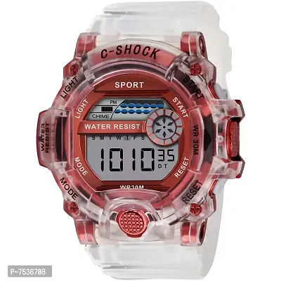 Acnos Brand - A Digital Alram Time Day Second Shockproof Multi-Functional Automatic White Red Waterproof Digital Sports Watch for Men's Kids Watch for Boys Watch for Men Pack of 1-thumb0