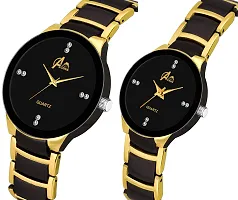 Acnos Plated Full Black Dial Couple Analog Watches for Men and Women (Black Gold) Pack of 2-thumb1