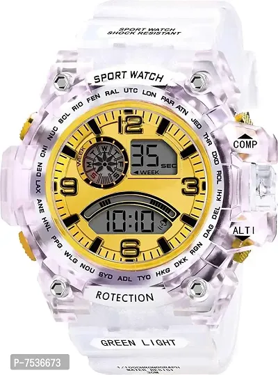 Acnos Brand - A Digital Watch Square LED Shockproof Multi-Functional Automatic Yellow Dial White Strap Waterproof Digital Sports Watch for Men's Kids Watch for Boys - Watch for Men Pack of 2-thumb3