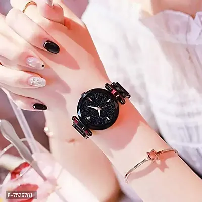 Acnos Hours 3,6,9 Represents Line and 12 Represent Diamond Black 21st Century Magnet Analog Watch for Girls and Women(MGNT-Black)-thumb5