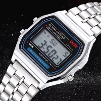 Acnos Brand 2 Combo Digital Silver Vintage Square Dial Unisex Water Resist Watch for Men Women Pack Of 2 (WR70)-thumb1