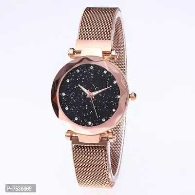 Acnos Black Round Diamond Dial with Latest Generation Rosegold Magnet Belt Analogue Watch for Women Pack of - 1 (DM-ROSEGOLD17)-thumb2