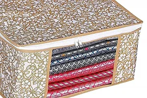 Acnos Metalic Gold Design White Chain 4 Piece Non Woven Large Size Saree Cover Set Pack Of 4 Gold and White-thumb1