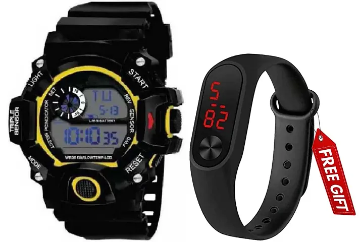 Acnos Brand - A Digital Watch with LED Shockproof Multi-Functional Automatic Black Waterproof Digital Sports Watch for Men's Kids Watch for Boys - Watch for Men Pack of 2